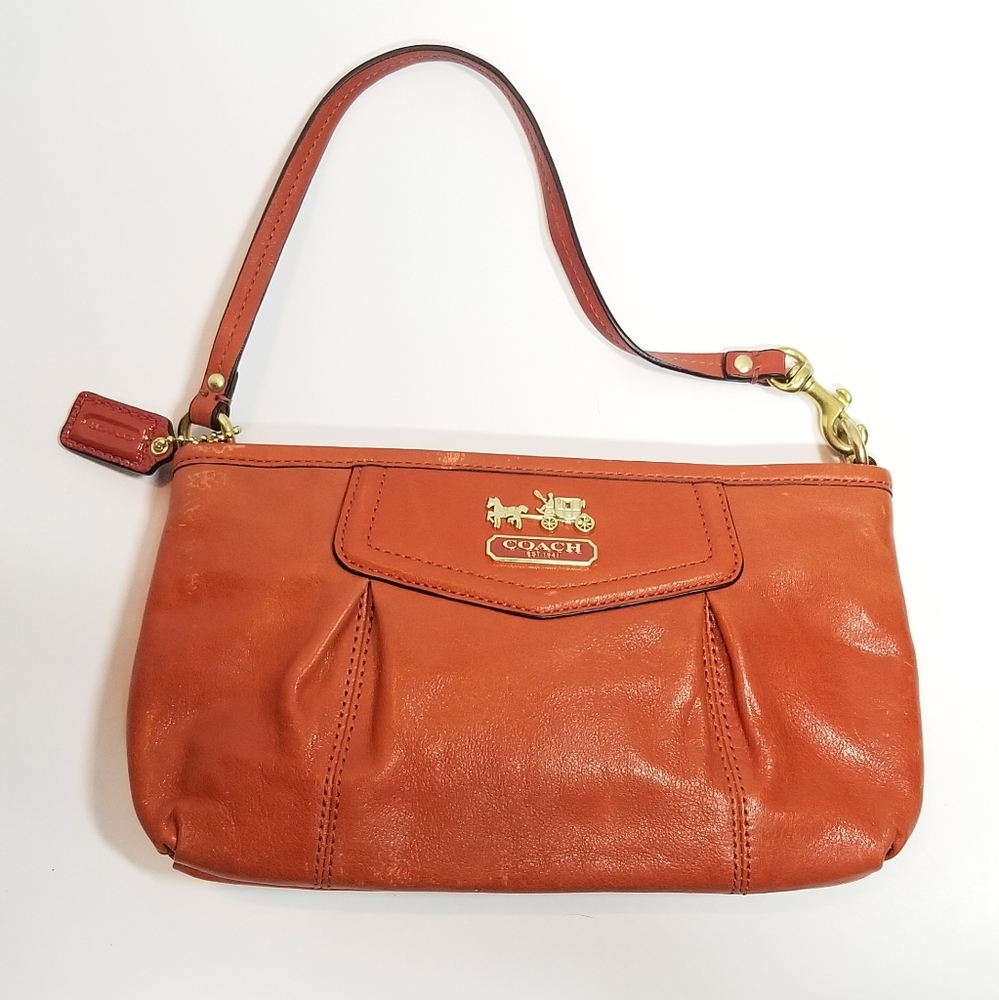 Coach Orange Large Leather Wristlet - Picture 1 of 6